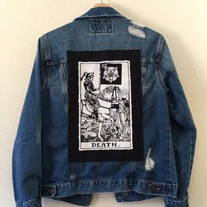 Death Tarot Distressed Denim Jacket (Size S)